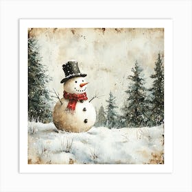 Snowman In The Woods 2 Art Print