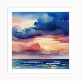 Watercolor Sunset Painting Art Print