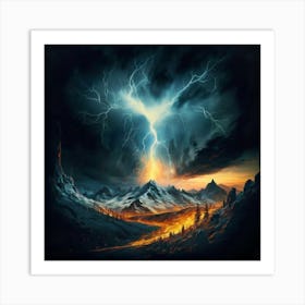 Impressive Lightning Strikes In A Strong Storm 3 Art Print