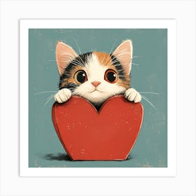 Cute Cat Peeking from Heart Gift Box 4 Art Print