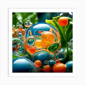 3d Bubbles Colors Dimensional Objects Illustrations Shapes Plants Vibrant Textured Spheric (7) Art Print