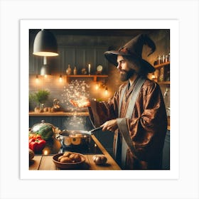 Young mage cooking a meal in a modern kitchen 2 Art Print