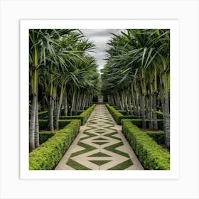 Pathway Lined With Palm Trees Art Print