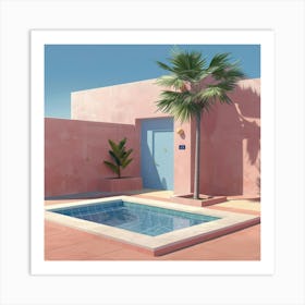 Pink House With A Pool Art Print