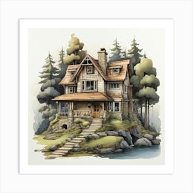 House In The Woods Cartoon Drawing Art Print Art Print