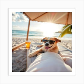 Cute dog soaking up the sun on the beach! 4 Art Print