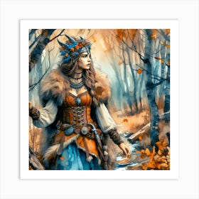 Portrait Of A Beautiful Young Girl In The Forest Art Print