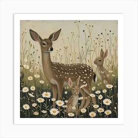 Deer And Rabbits Fairycore Painting 4 Art Print