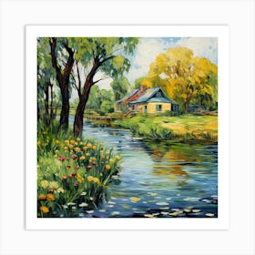 Brushstroke Whirlwind: Impressionist Riverside Bliss Art Print