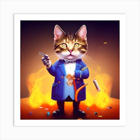 Cat In A Suit Art Print