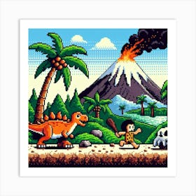 8-bit prehistoric landscape Art Print