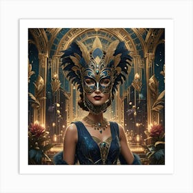 Beautiful Woman In A Mask Art Print