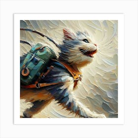 Cat With Backpack 2 Art Print