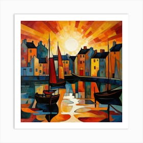 Sunset At Findochty Harbour Art Print