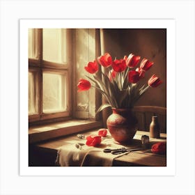 Red Tulips In A Vase 1 Art Print