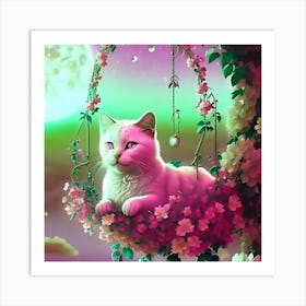 Cat In A Swing Art Print