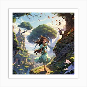 Girl Walking Through A Forest Art Print