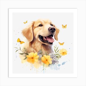 Golden Retriever With Flowers Art Print