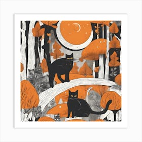 Black Cats In The Forest Art Print