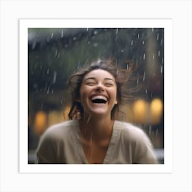 Laughing Woman In Rain Art Print