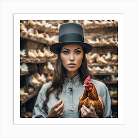 Portrait Of A Woman With Chickens Art Print