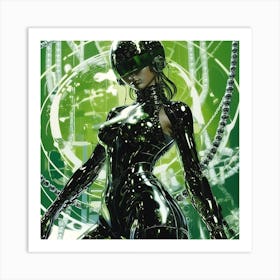 Green Cyborg Girl Art Print