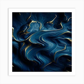 Abstract Blue And Gold Swirls Art Print