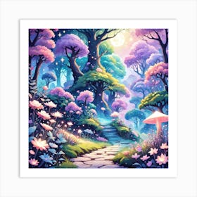 A Fantasy Forest With Twinkling Stars In Pastel Tone Square Composition 184 Art Print