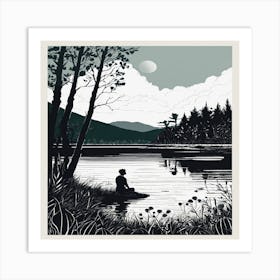 Lake black and white Art Print