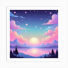 Sky With Twinkling Stars In Pastel Colors Square Composition 137 Art Print