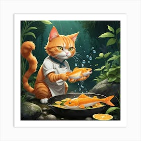 Albedobase Xl An Orange Cat Cooks A Fish In The Nature 1 Art Print