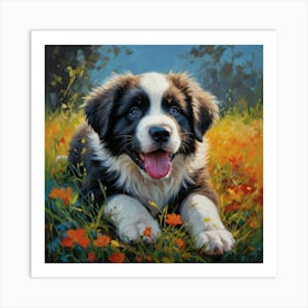 Newfoundland Puppy In The Meadow Art Print