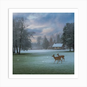 Deer In The Snow 19 Art Print