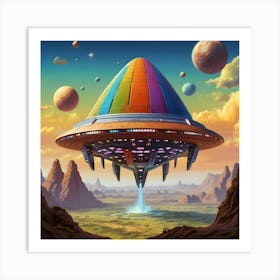 Colorful Alien Spaceship In Outer Space 2 Art Print