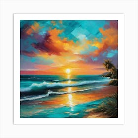 Sunset On The Beach 1066 Art Print