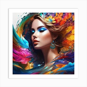 Colorful Woman With Feathers Art Print