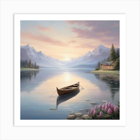 Canoe On The Lake Art print Art Print