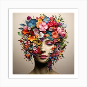 Woman with Colorful Flowers Art Print