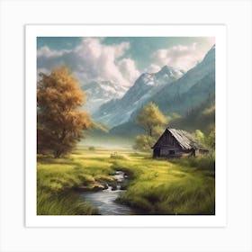 Cabin In The Mountains Art Print