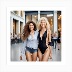 Two Young Women In Swimsuits Art Print