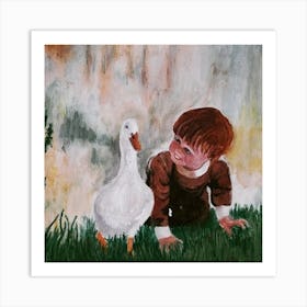 Little Boy And Goose Art Print