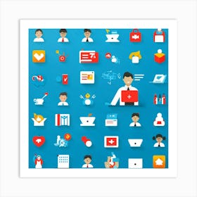 People Control Holiday Set Mass Media Service Device Icon Food Industry Blue Information (27) Art Print