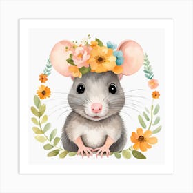 Floral Baby Rat Nursery Illustration (13) Art Print