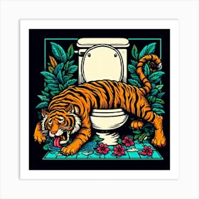 Tiger In The Toilet Art Print