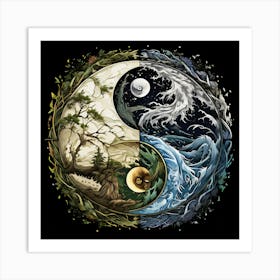 Yin Yang, Yin And Yang Symbol With Natural Elements Representing Balance And Harmony 6 Art Print