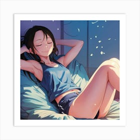 Girl Laying On A Bed Art Print