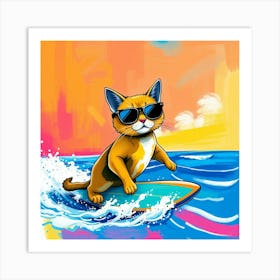 Surfboard Cat Art Print