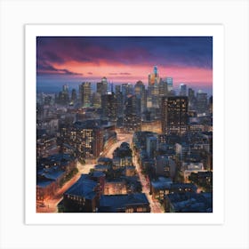 Cityscape At Dusk Art Print