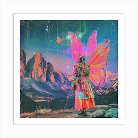 Flying Fairy futuristic retro art Art Print