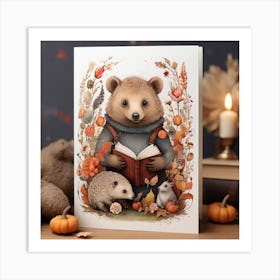 Teddy Bear Reading Art Print